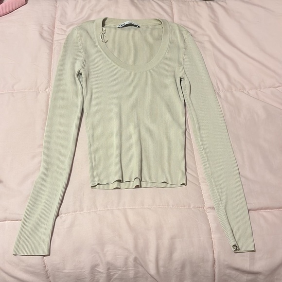 NWOT Zara Tan ribbed long sleeve top - Picture 1 of 6